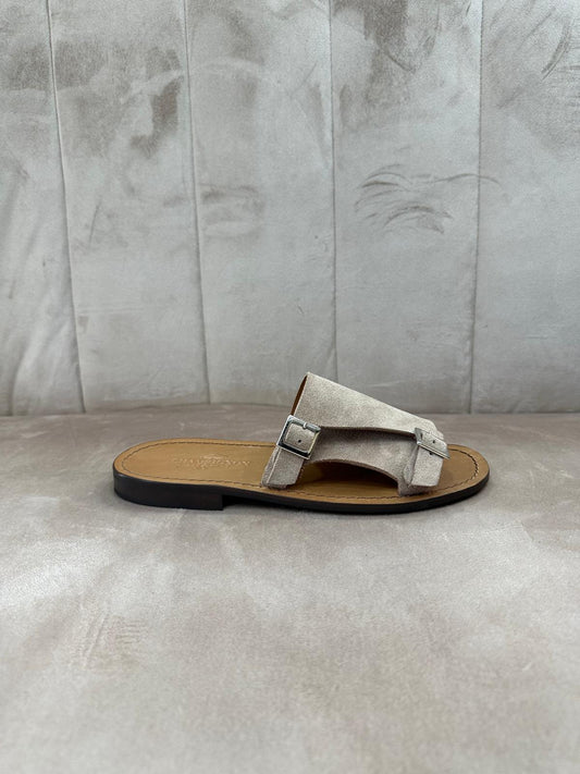 Ciabatta uomo con doppia fibbia beige